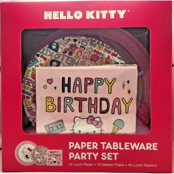 Hello‎ Kitty Happy B-Day Paper Tableware Party Set Plates Dessert Plates Napkins - Picture 1 of 7